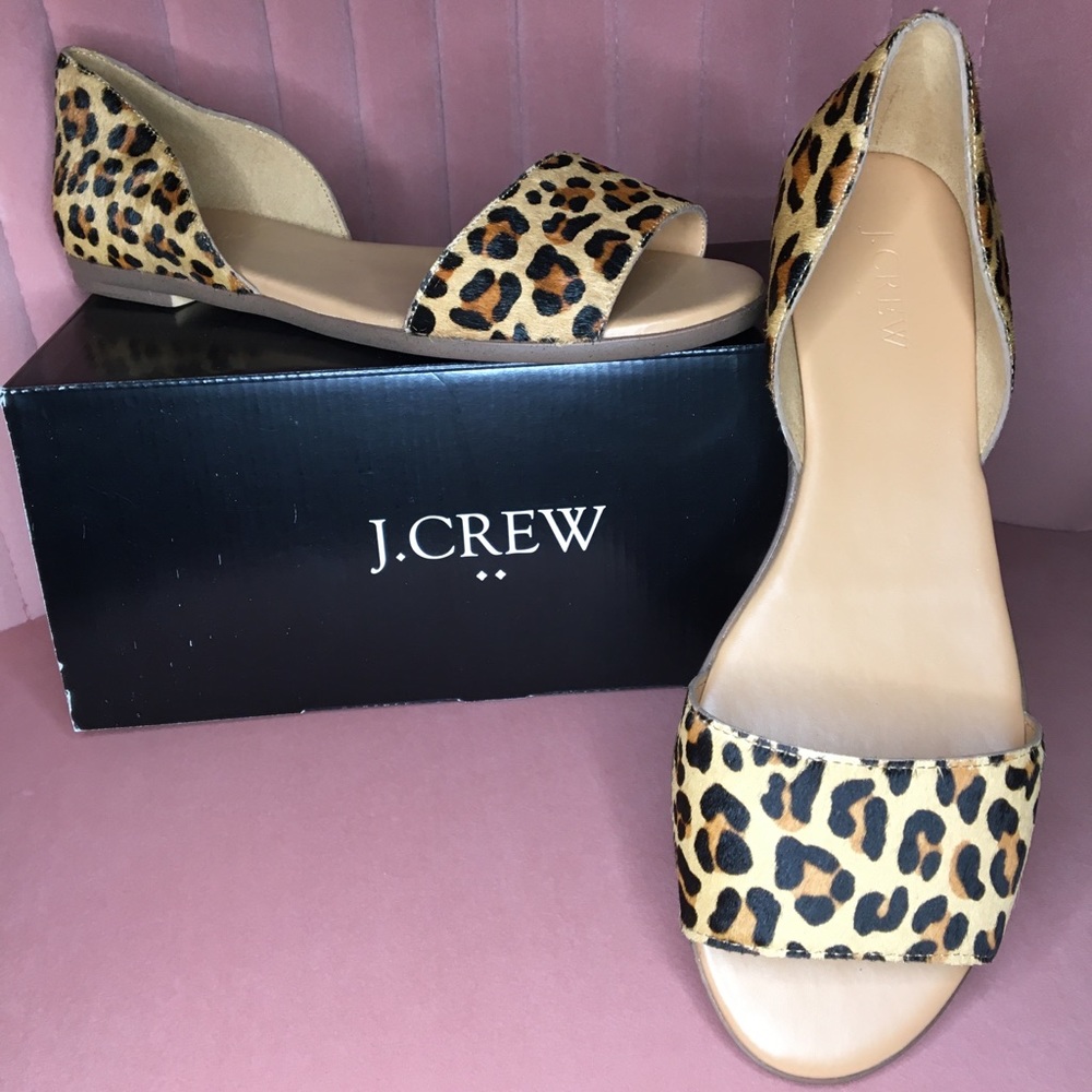 J. Crew Morgan calfhair peep-toe flats in leopard, size 8.5.